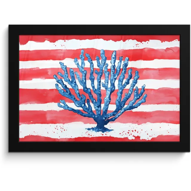 FrameYourWall Poster in lijst - Fotolijst 30x20 cm - Posters - Koraal - Verfstructuur - Rood - Blauw - Posterlijst zwart - Decoratie - Wanddecoratie woonkamer - Muurdecoratie slaapkamer Koraal - Strepen