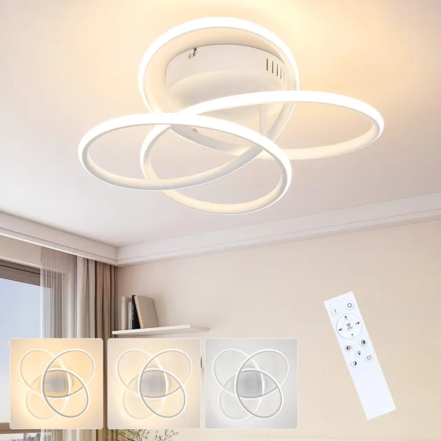 NETTLIFE Plafondlamp LED - Wit - 36cm - 3000-6000K Dimbaar - Moderne Keukenverlichting - met Creatief ontwerp - met Afstandsbediening - voor Slaapkamer | Woonkamer | Hotel - 44W