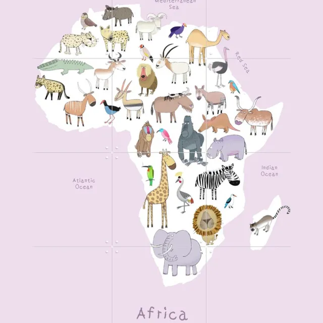 IXXI Africa - Pink, Carla Daly - 60 x 80 cm - Grote wanddecoratie en posters - Illustraties, Kleurrijk, Cartoonesk, Speels, Digitale Kunst, Babykamer Roze
