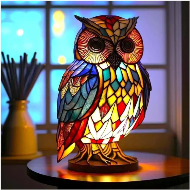 Ynkkvre Nachtlampje met kat en hond - LED-nachtlampje met kat - Retro tafellamp van gebeitst hars - Handgemaakte 3D-lamp - Warm licht - Lamp met warm licht - Energiezuinige LED-technologie - Handgemaakt van duurzaam hars - Uil