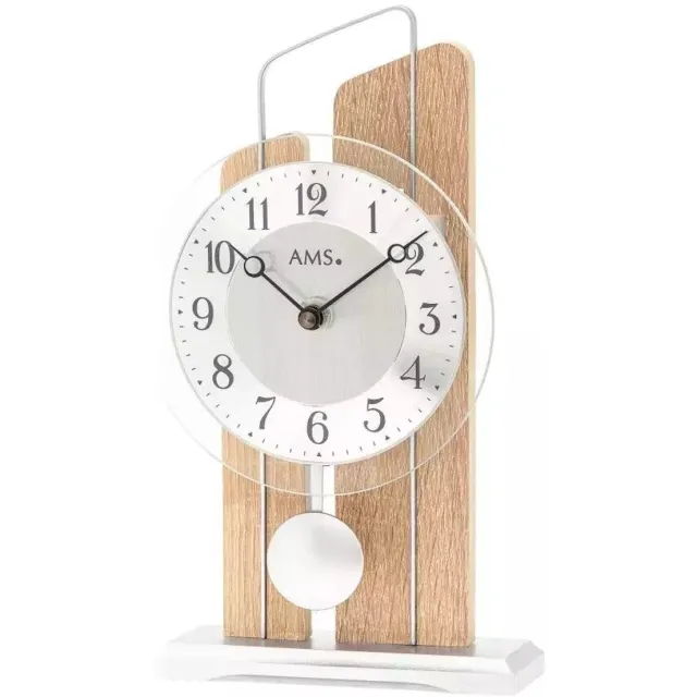 AMS 1261 - Tafelklok - Kwarts - 25x14cm met zilverkleurige slinger - in Sonoma hout uitvoering