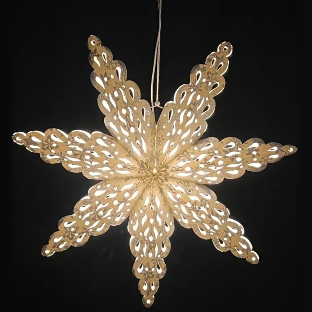 MoreThanHip Kerstster papier met verlichting - 60 cm diameter, 18 cm diep - Kerst ster voor binnen - Tara Grijs - Incl. 3 m. snoer met stekker, schakelaar en E14-fitting - Kerst Raam decoratie - Kerstversiering - Kerstverlichting
