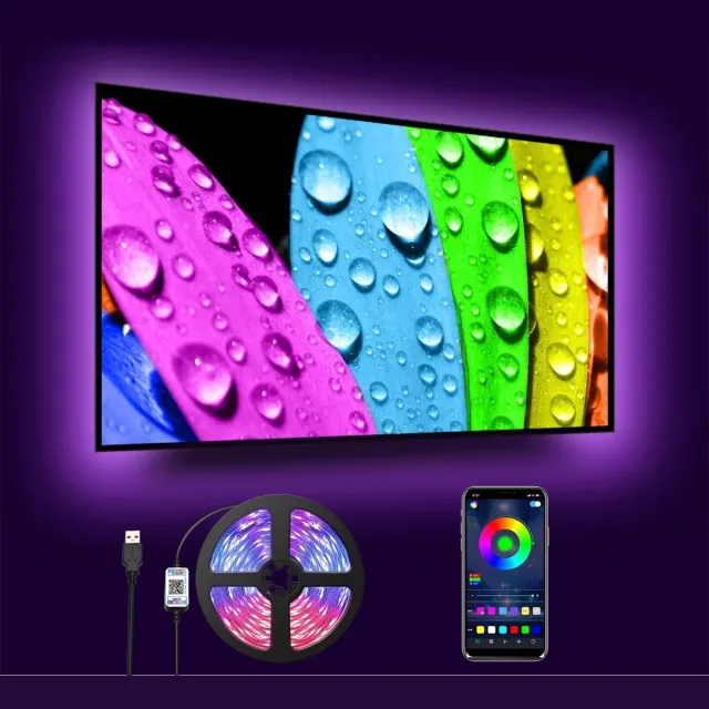 ShopHaven TV Achtergrondverlichting met Geluidssynchronisatie - USB LED Strip voor HDTV & PC Monitoren - Meerkleurig - Eenvoudige Installatie - Ontspannende Sfeerverlichting - Romwish Zwart