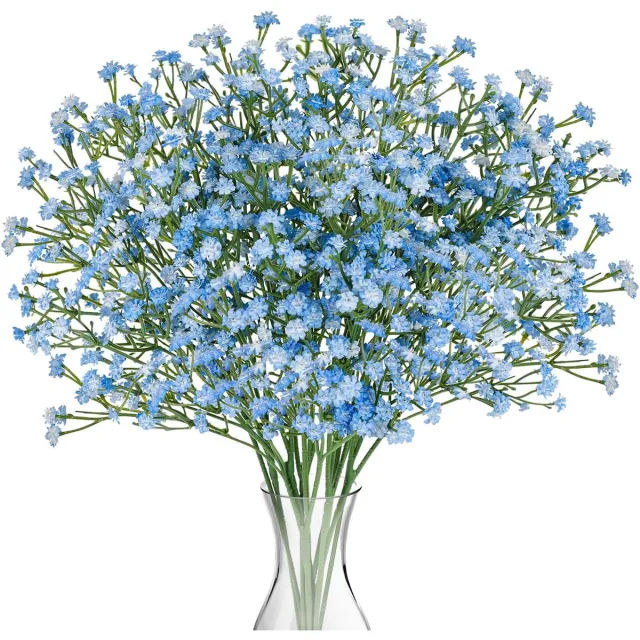Famanu Kunstbloemen 10 stuks Gypsophila kunstbloemen sluierkruid namaakbloemen boeketten voor bruiloft bruid feest woondecoratie blauw