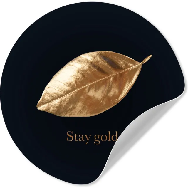 WallCircle Behangcirkel 30x30 cm - Muurstickers Blad - Gold - Quotes - Muurcirkel woonkamer - Wandcirkel slaapkamer - Kamer decoratie zelfklevend - Muurdecoratie accessoires multicolor