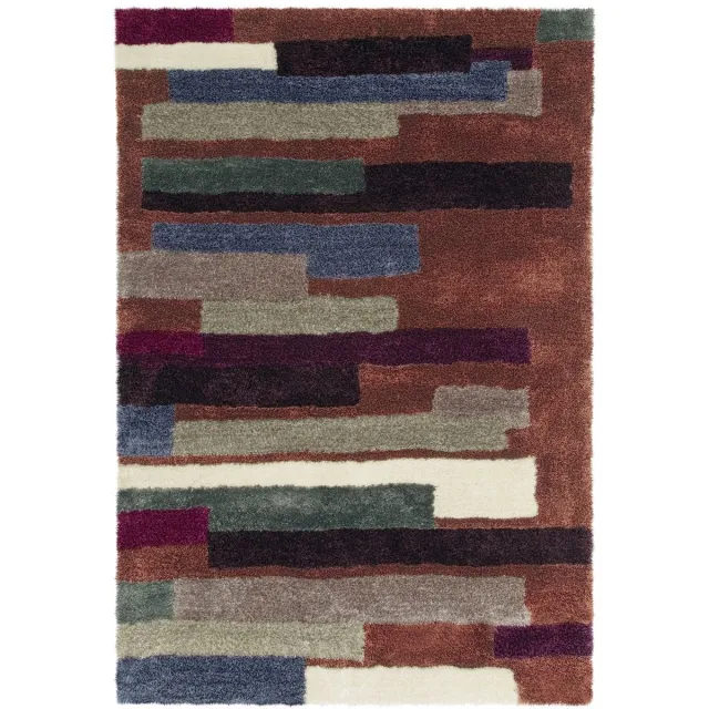 Padiro knus hoogpolig shaggy vloerkleed - lichtbruin - modern abstract ontwerp - voor vloerverwarming - van polyester en katoen