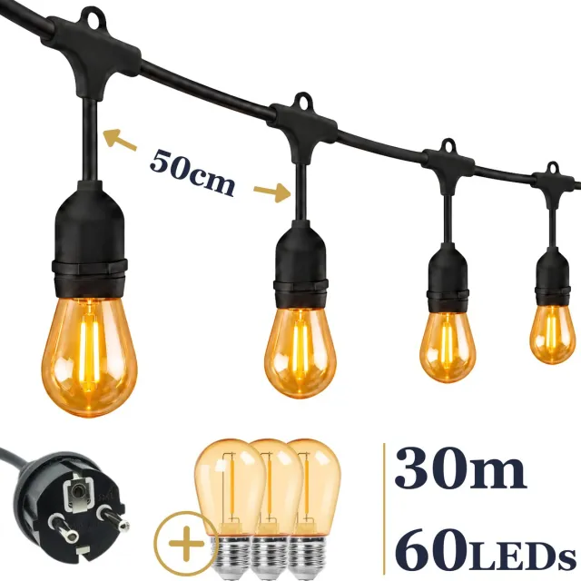 Odaily Lichtsnoer Amber - 30 Meter - 60 LED Lampen - Extra Warm Wit Licht - Professionele Kwaliteit