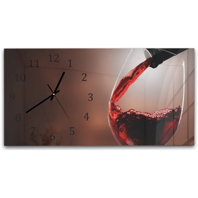 Mydesignglas Grote Glazen Wandklok XXL - Wandklok 60x30 - Gehard Glas - Wijnschenking Zwart - Stille Klok voor Woonkamer & Keuken - Modern Design Black