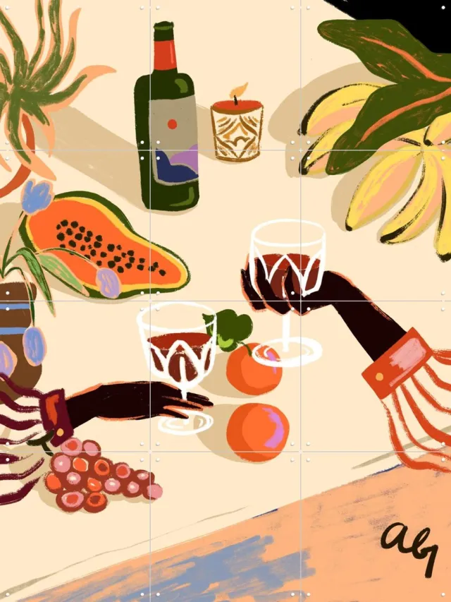 IXXI Cheers To You, Arty Guava - 60 x 80 cm - Grote wanddecoratie en posters - Illustraties, Speels, Kleurrijk, Grafisch Ontwerp, Woonkamer, Keuken Oranje