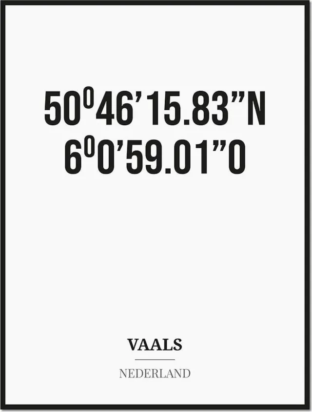 Studio216 Poster/kaart VAALS met coördinaten zwart, wit