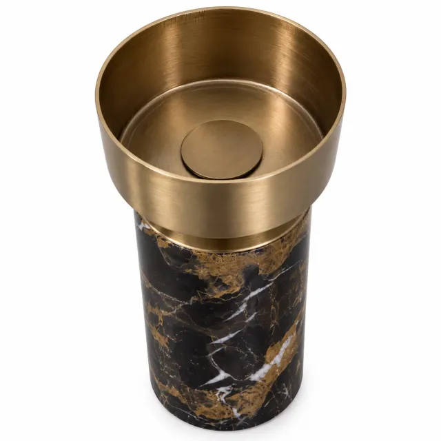 Belamonte Luxe Marmeren Kandelaar Zwart Marmer met Goud Moderne Kaarsenhouder 9 × 9 × 19 cm Woondecoratie Zwart/Goud