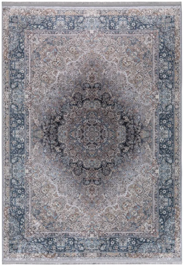 Muratap Star Klassiek Oosters Vloerkleed Wasbaar Anti Slip Grijs Blauw- 80x150 CM