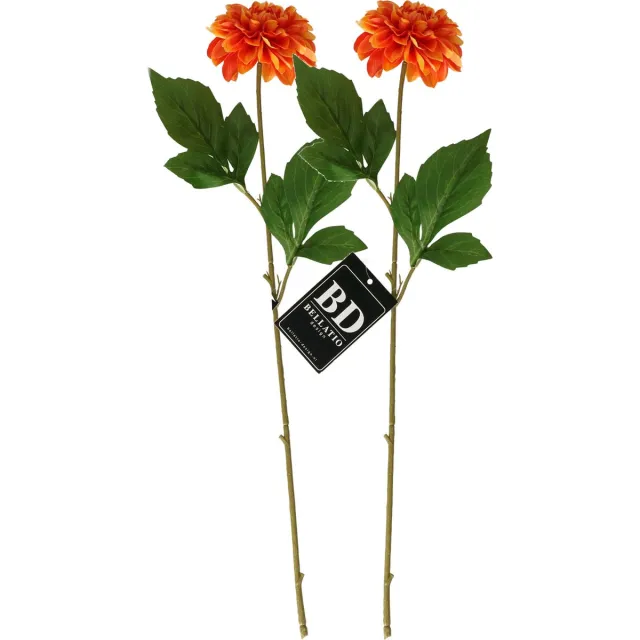 Bellatio Design Kunstbloem Dahlia - 2x - 50 cm - oranje - kunst zijdebloemen