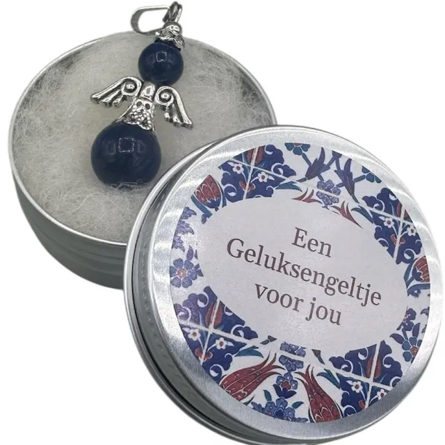 VanKarina Geluksengeltje, kadootje,geluk,engeltje,geluksbrenger,edelsteen blauw