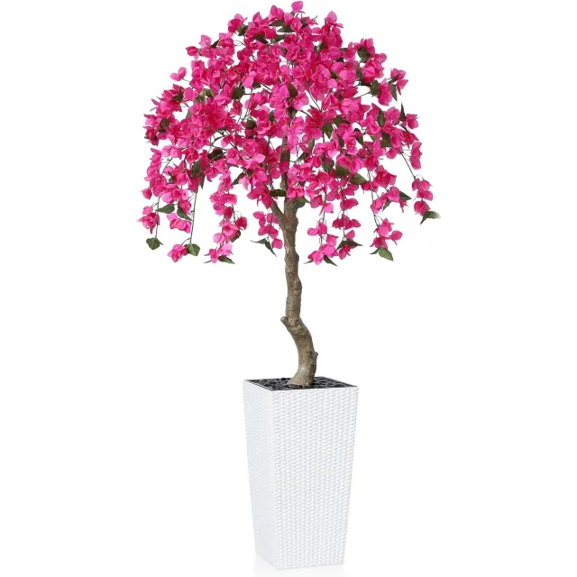 KAZEILA Kunstplant Bougainvillea 180cm met Witte Pot - UV-bestendig Groen