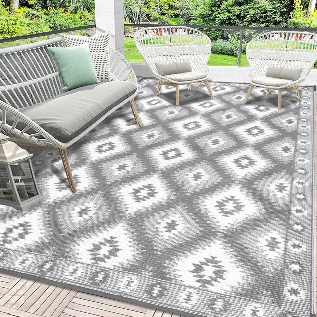 SHACOS Outdoor tapijt, weerbestendig, grijs, 150 x 240 cm, balkontapijt, groot, campingtapijt, tuin, tapijt, outdoor, picknickdeken, opvouwbaar, vloermat, voor binnen en buiten