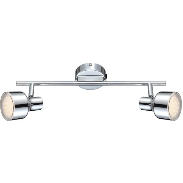 Globo Plafondlamp Spotlamp Woonkamerlamp Ganglamp, 2 vlammen Spots beweegbaar, helder chroom, 2x LED 4W 250Lm warm wit, LxBxH 38x8x16cm zilver