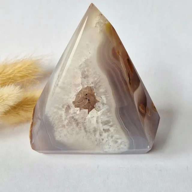 Moonlight Gemstones Druzy Grijze Agaat Diamant Staande Edelsteen Kristal - #43 214g Wit