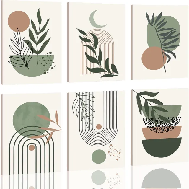 Unyqoos Set van zes bohemien canvas schilderijen voor moderne huisdecoratie groen