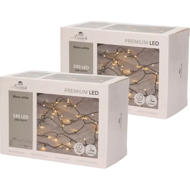 Anna's Collection Set van 2x stuks kerstverlichting warm wit binnen/buiten 240 lampjes 2400 cm - Kerstlampjes/kerstlichtjes met timer