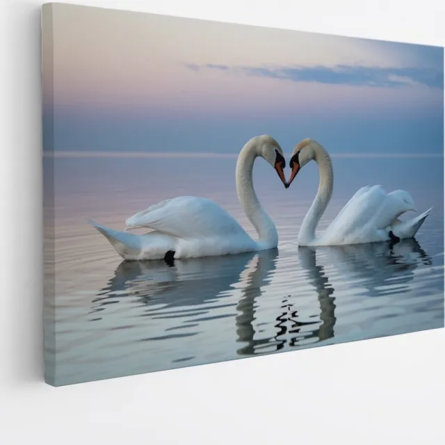 Saammp Canvas Schilderij - 2 Zwanen - Liefdevol - Natuur - Dieren - 120x80 - Foto op canvas - Wanddecoratie - Muurdecoratie Woonkamer - Slaapkamer decoratie - Canvas Print Multicolor