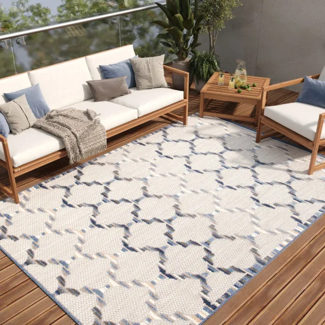 Tapiso Patio Indoor Tapijt Tuintapijt Buitenkleed Buiten Outdoor Maat- 80x150 Grijs Blauw