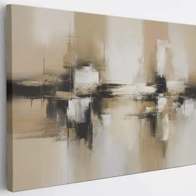 Saammp Canvas Schilderij - beige zwart - Abstract - 120x80 - Foto op canvas - Wanddecoratie - Muurdecoratie Woonkamer - Slaapkamer decoratie - Canvas Print