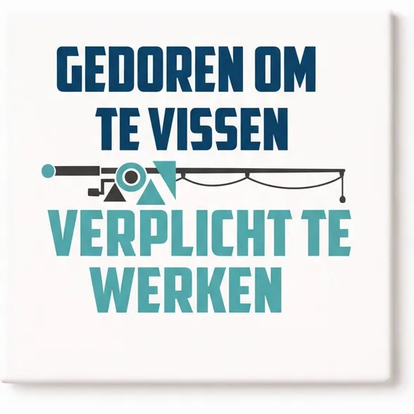 Bedruk King Geboren om te Vissen Keramische Tegel – Grappige Nederlandse Vis Quote Wanddecoratie Cadeau voor Vissers Wit