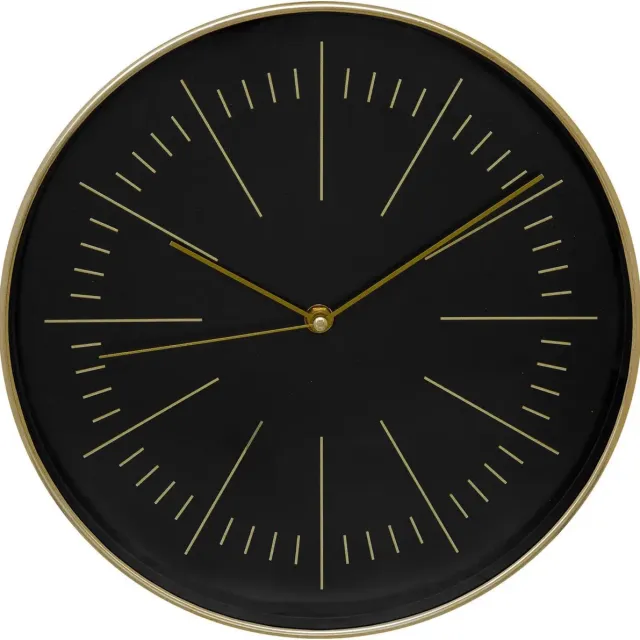 Atmosphera Wandklok/muur klok - Office - Dia 30 cm - kunststof - zwart/goud - keuken/kamer/kantoor Goudkleurig