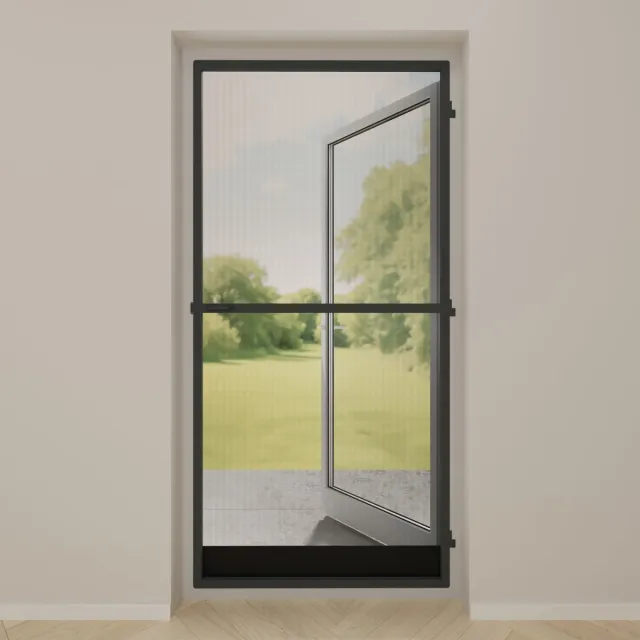 DTCH Hordeur - Openslaande hordeur met scharnieren - Inkortbaar - Zwart gaas - Profielkleur Antraciet - 105 x 215 cm