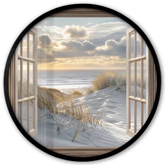 FrameYourWall Poster in lijst Rond - Fotolijst 40x40 cm - Posters - Doorkijk - Strand - Duinen - Zee - Natuur - Ronde posterlijst zwart - Decoratie - Wanddecoratie woonkamer - Muurdecoratie slaapkamer