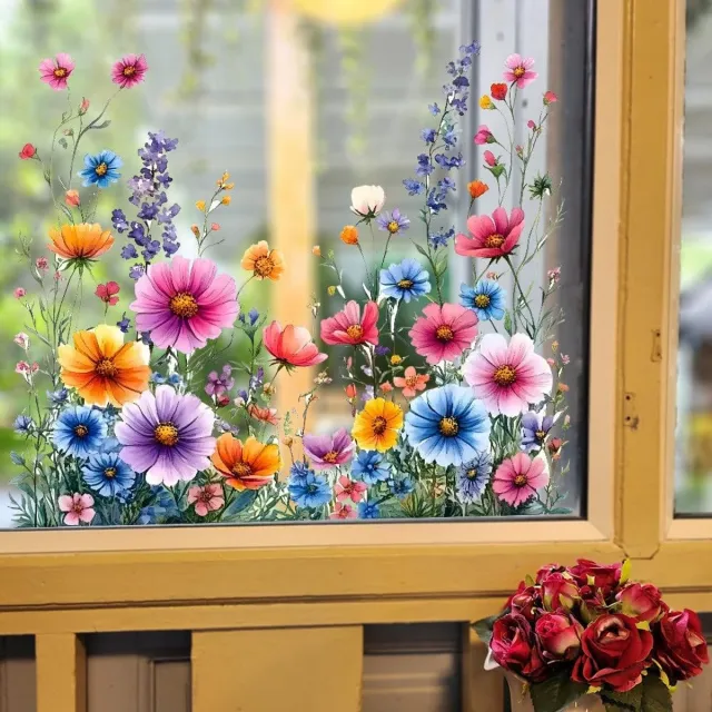 Cyslmuk 3 vellen 38x45 cm - Lente/Zomer Bloemen Raamstickers - Anti-botsing Raamstickers - Geschilderde bloemen – Slaapkamer, woonkamer, huisdecoratie, muurstickers, PVC | Cyslmuk®