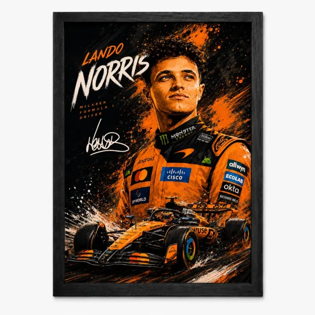 Joshimo Lando Norris McLaren Poster | Formule 1 Art Style | Inclusief Zwarte A4 Lijst