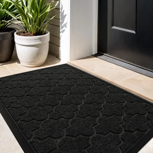Ibenzoa Extra grote wasbare deurmat voor buiten met antislip en weerbestendige eigenschappen voor huisdeuren Zwart