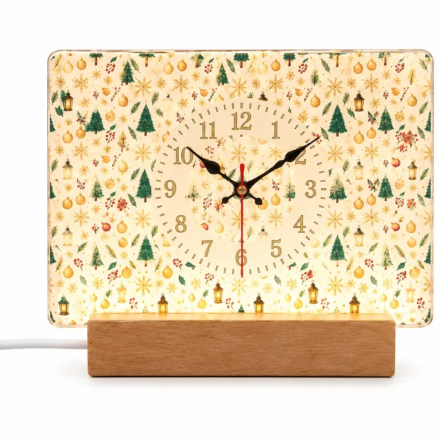 SWGOTA Verlichte analoge tafelklok 20 x 13 cm - Rechthoekig kerstdesign met voet Crème