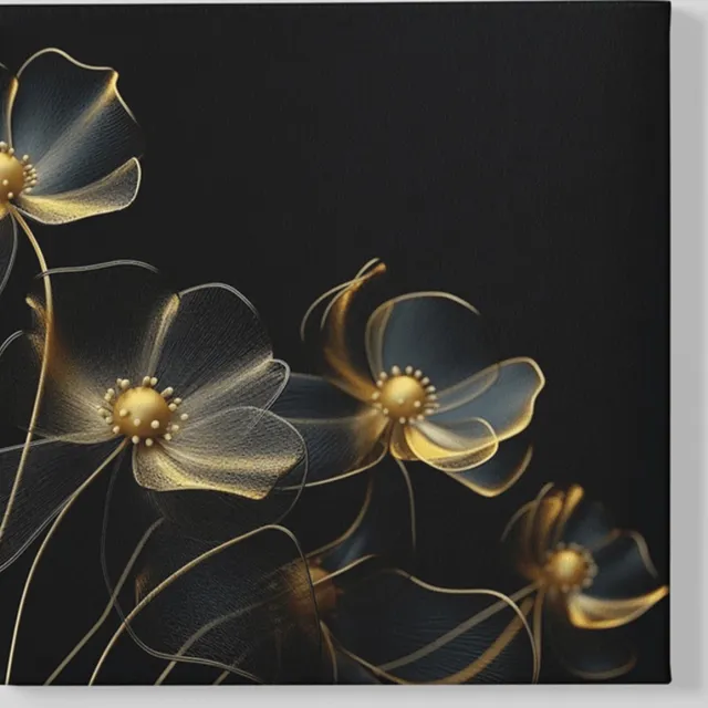 Trendex Global Vierkant Canvas Schilderij - Bloemen - Elegantie van Bloemen - 40x40x2 cm Zwart
