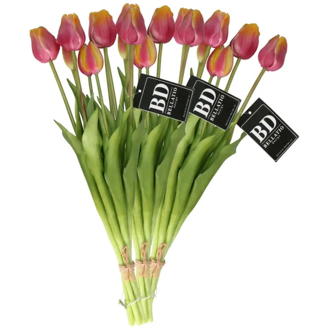 Bellatio Design Kunst tulpen boeket Sally - 21x stuks - paars - real touch - 47 cm