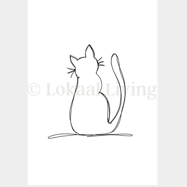 Lokaal Living a4 poster - Moos - kat - one line - line art - zwart wit