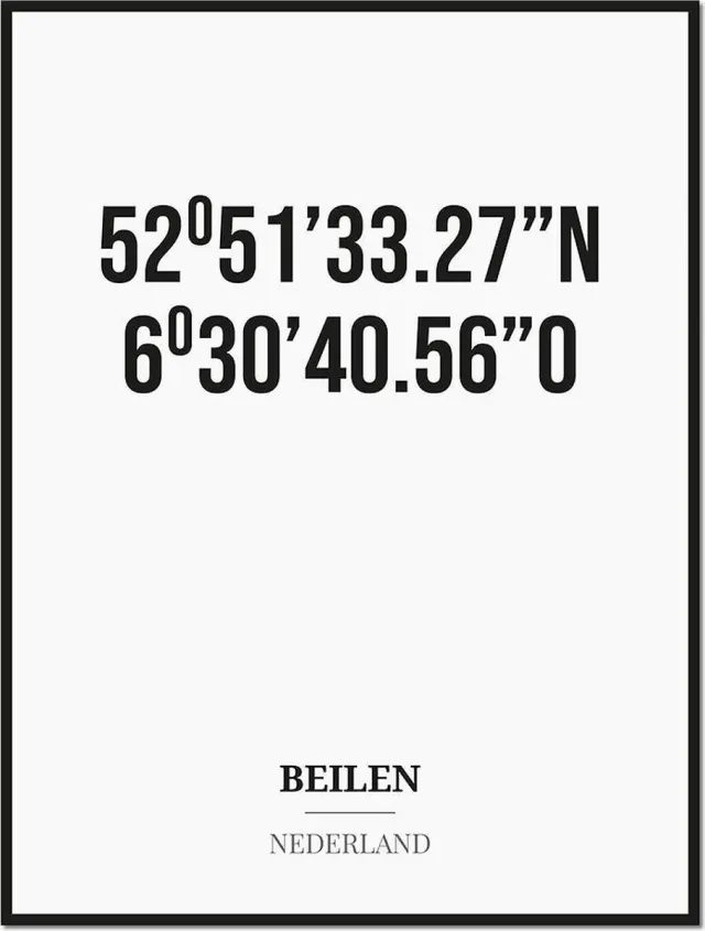 Studio216 Poster/kaart BEILEN met coördinaten zwart, wit