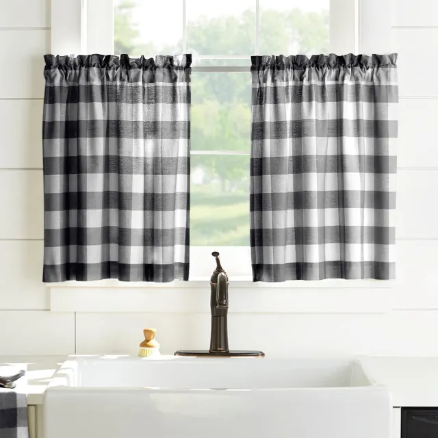 Unyqoos Landelijke stijl gordijnenset met Buffalo-ruit voor keuken en badkamer Zwart/Wit