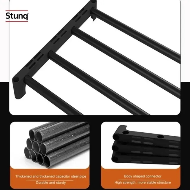 Stunq Verhoogd Schoenenrek 2-Laags - 45 cm - Zwart Staalframe - Opbergrek voor Hal en Slaapkamer