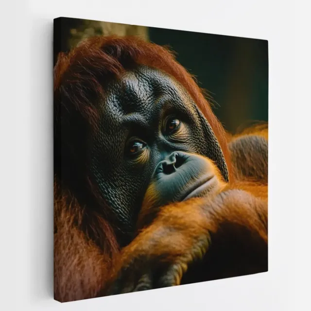 Saammp Canvas Schilderij - Orang oetan - Abstract - Dier - 40x40 - Foto op canvas - Wanddecoratie - Muurdecoratie Woonkamer - Slaapkamer decoratie - Canvas Print Multicolor