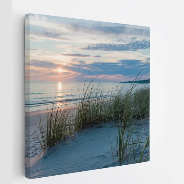 Saammp Canvas Schilderij - Zonsondergang - Strand en Zee - 40x40 - Foto op canvas - Wanddecoratie - muurdecoratie Woonkamer - Slaapkamer decoratie - Canvas Print Multicolor