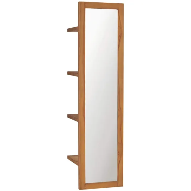 vidaXL Wandspiegel met schappen 30x30x120 cm massief teakhout Bruin