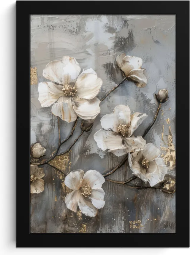 FrameYourWall Poster in lijst - Fotolijst 20x30 cm - Posters - Bloemen - Wit - Grijs - Goud - Luxe - Posterlijst zwart - Decoratie - Wanddecoratie woonkamer - Muurdecoratie slaapkamer