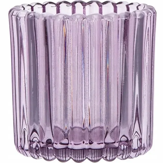 Altomdesign Altom Design Glazen Theelichthouder Vaasje Paars 9cm Geplooid Glas
