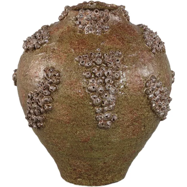 PTMD Deisy Green Ceramic Jar Shaped Vase Rough Coral Groen