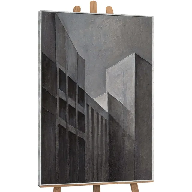 YS Canvas schilderij 120x80 cm handgeschilderd stedelijke contouren – YS-Art Gallery – Lijst: Antiek – Luxe wanddecoratie Antik