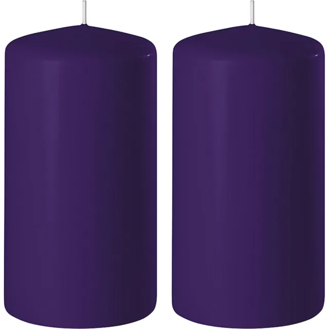 Enlightening Candles 2x Paarse cilinderkaarsen/stompkaarsen 6 x 8 cm 27 branduren - Geurloze kaarsen paars - Woondecoraties