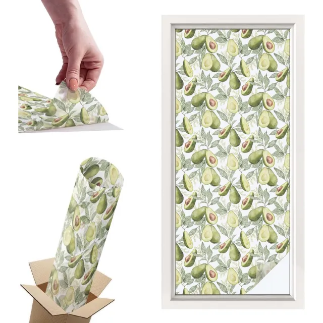 TULUP Raamfolie Anti inkijk - Avocadobladeren Privacy Folie Raam - 50x116 cm - Groente Anti inkijk Folie - Raamfolie Tegen inkijk Glas in Lood - Voor de keuken, hal en woonkamer - Raamfolie Zonwering Groente - Avocadobladeren